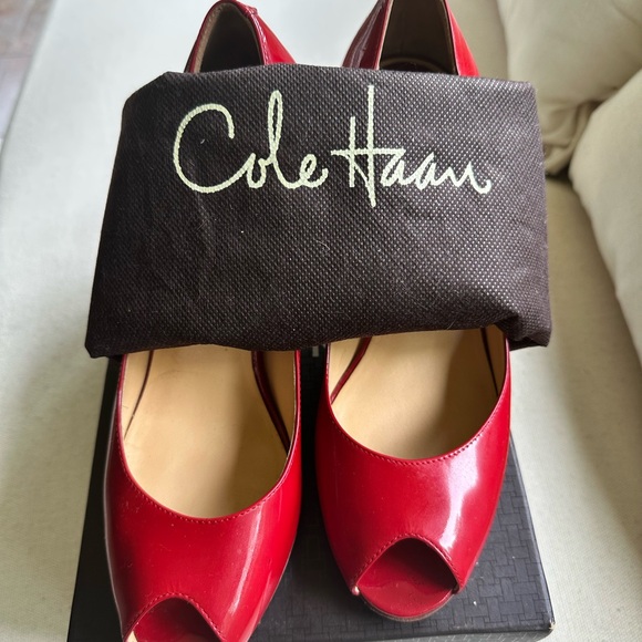 Cole Haan Women's Red Peep Toe Pumps - Picture 11 of 14